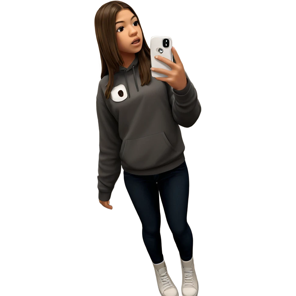 brown-haired girl in bathroom selfie emoji