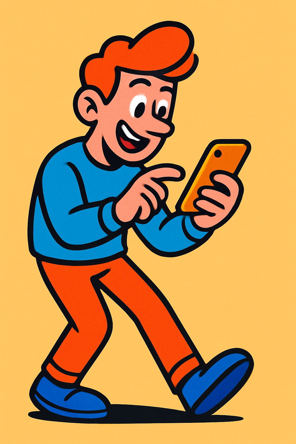 guy scrolling on phone, vibrant cartoon style emoji