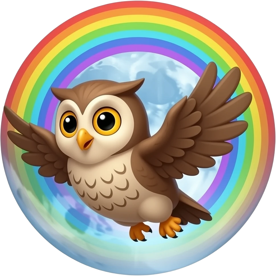 Cartoon owl Rainbow to moon emoji