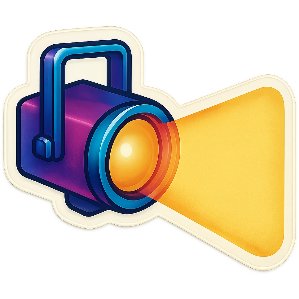 Spotlight in retro stickers style with a light beam pointing to the right. emoji