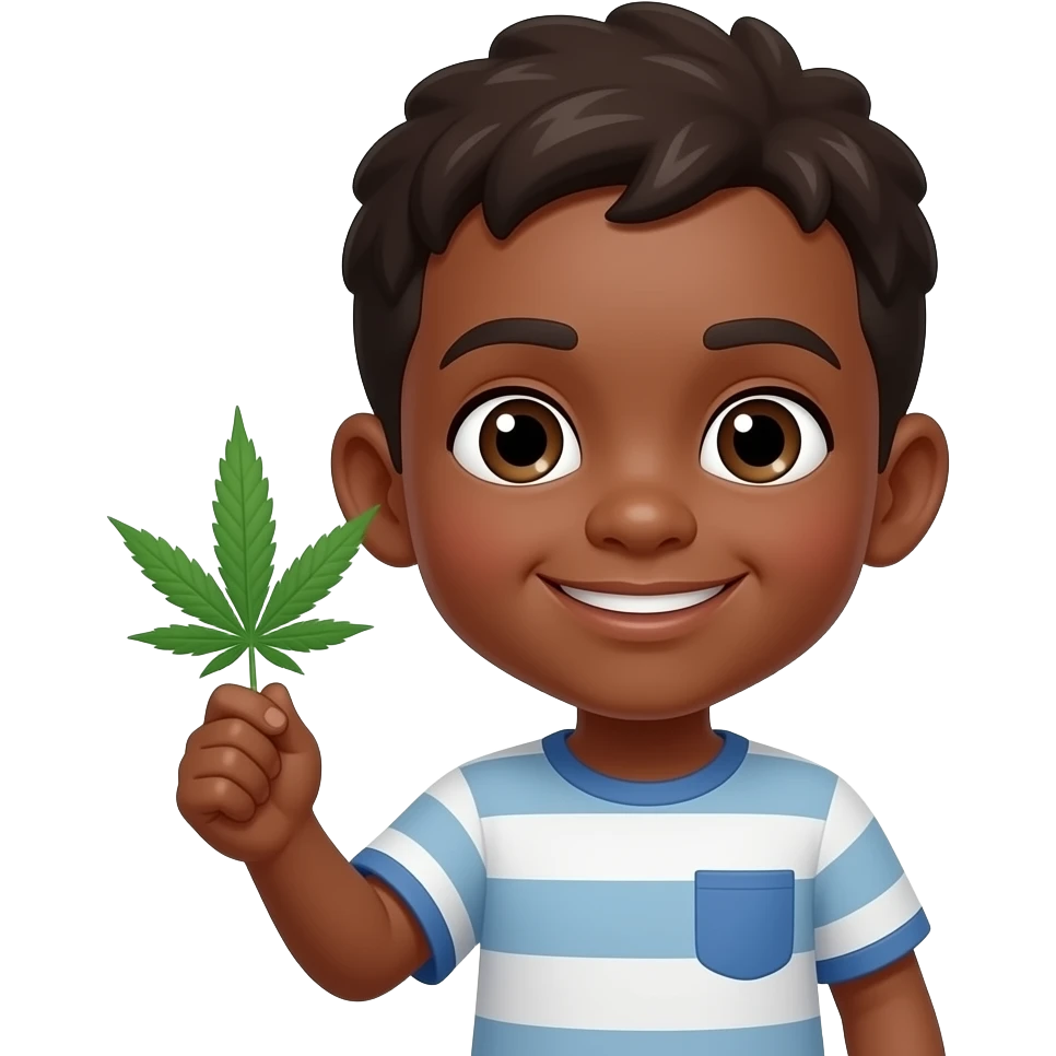 Dark skin kid with marijuana emoji
