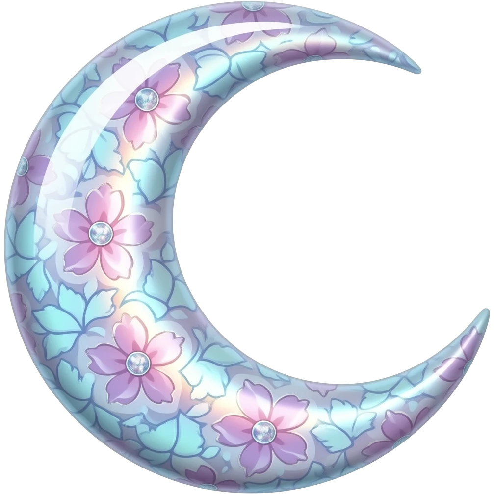 glossy Pastel iridescent floral shiny crystal crescent damask moon emoji