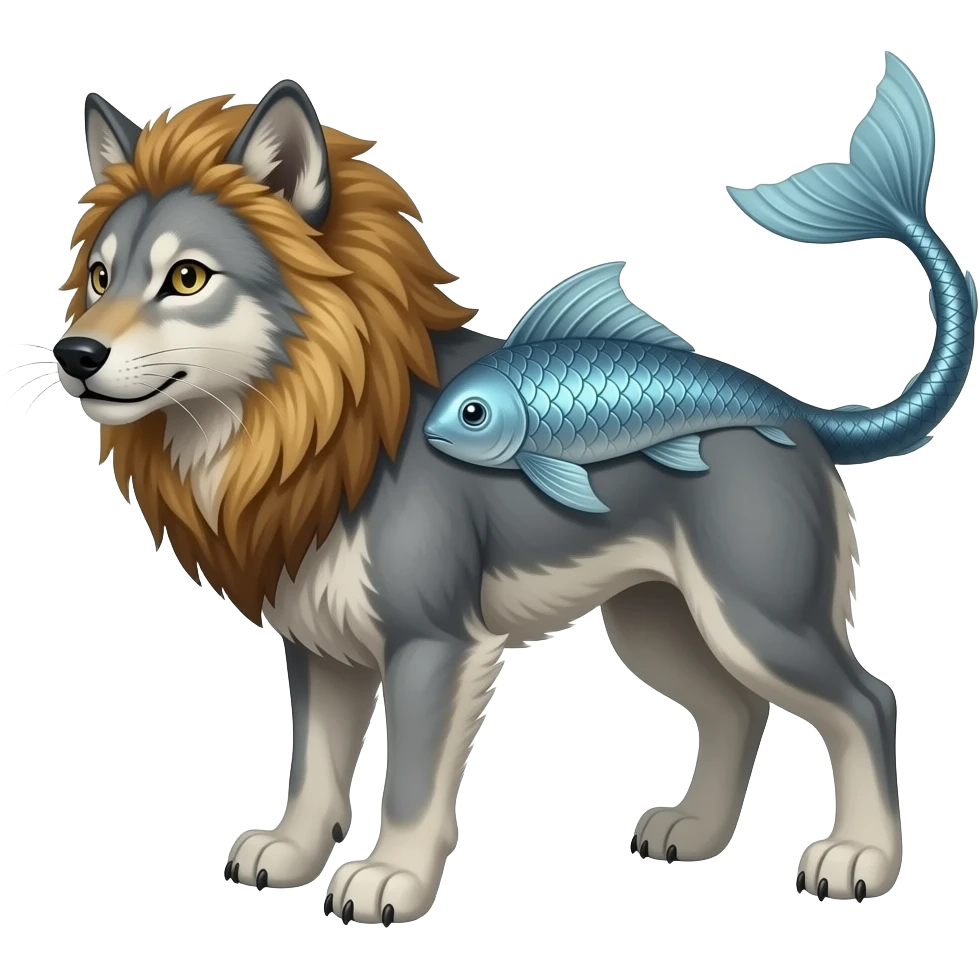 A creature that's a mix of a dog, a cat, a mouse, a lion, a fish, and a wolf. emoji