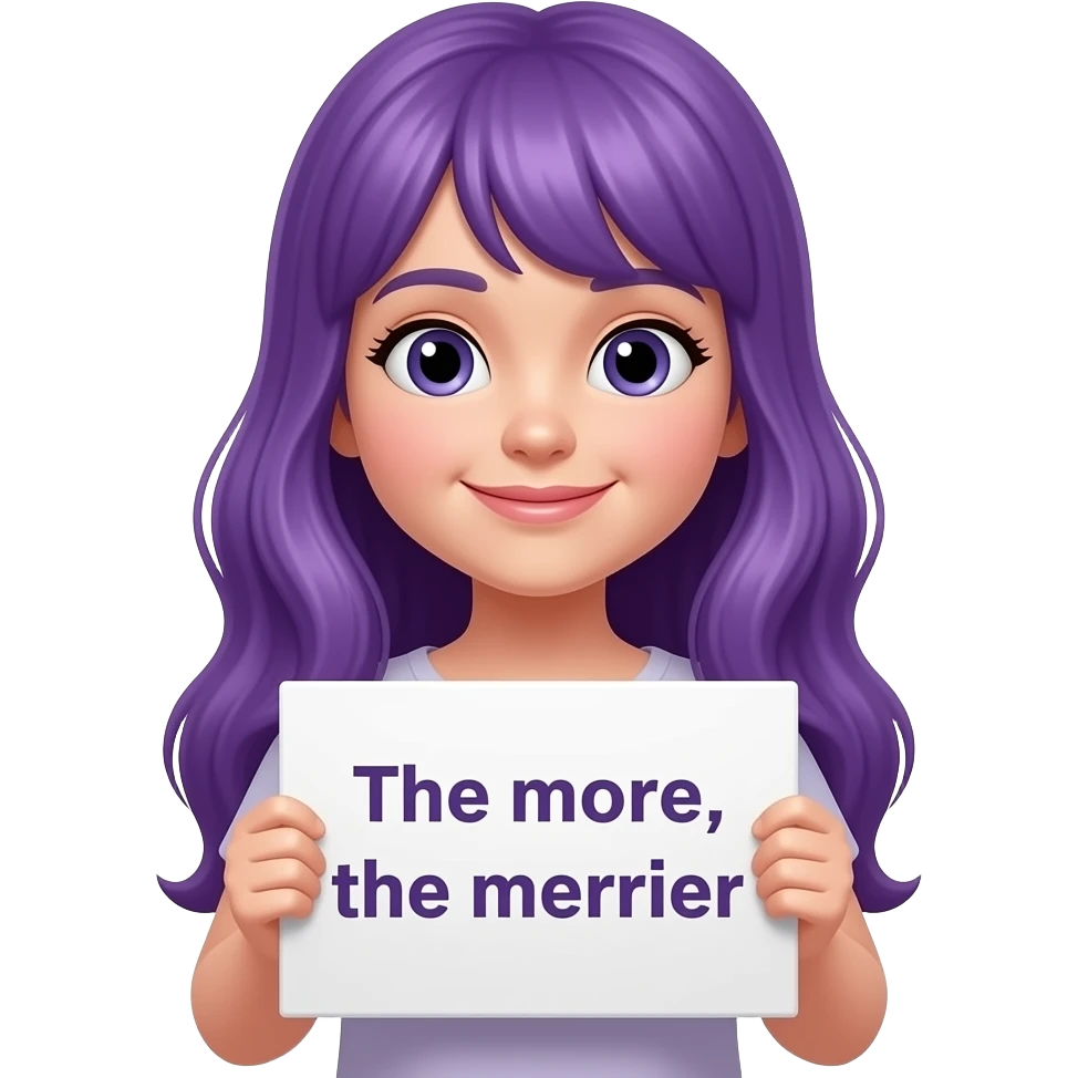 girl with long purple hair with a REVERSE HAREM because the more THE MERRIER sign emoji