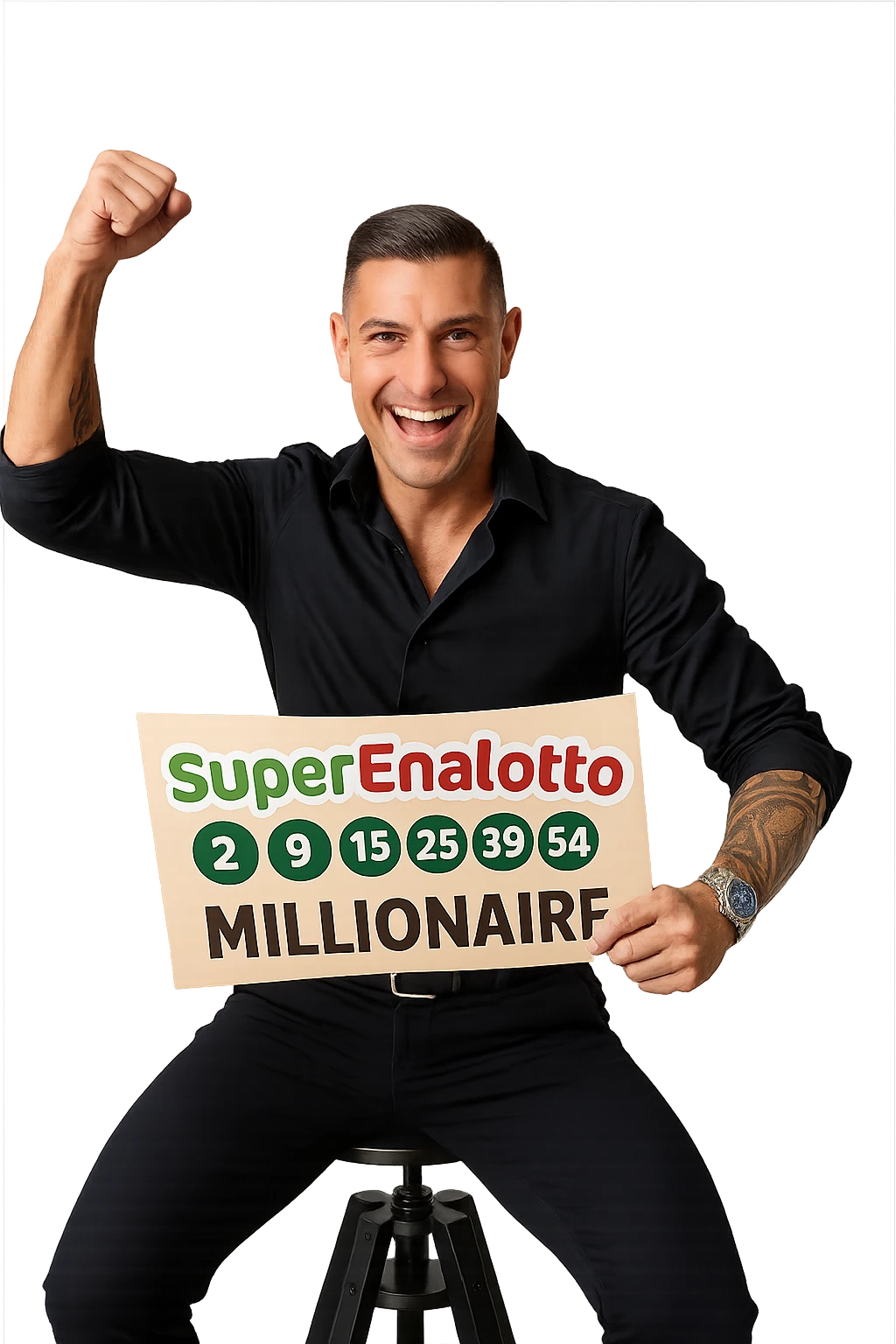 Uomo che vince al superenalotto italiano facendo 6 numeri, quindi è milionario emoji
