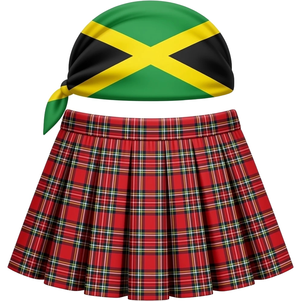 Jamaican bandana costume, red plaid, skirt, headwrap, no person, flat lay, white background emoji