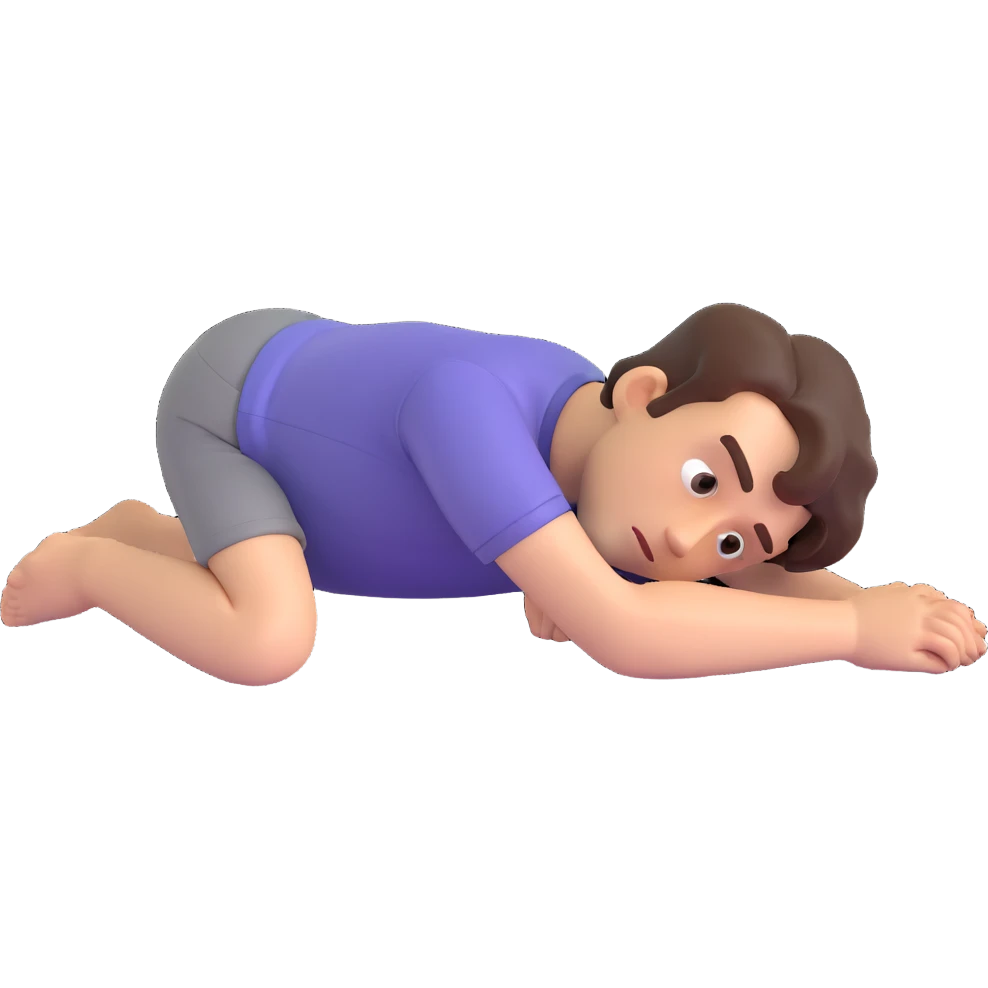 a man lying on his stomach, head propped on hands, thinking, 3D style emoji