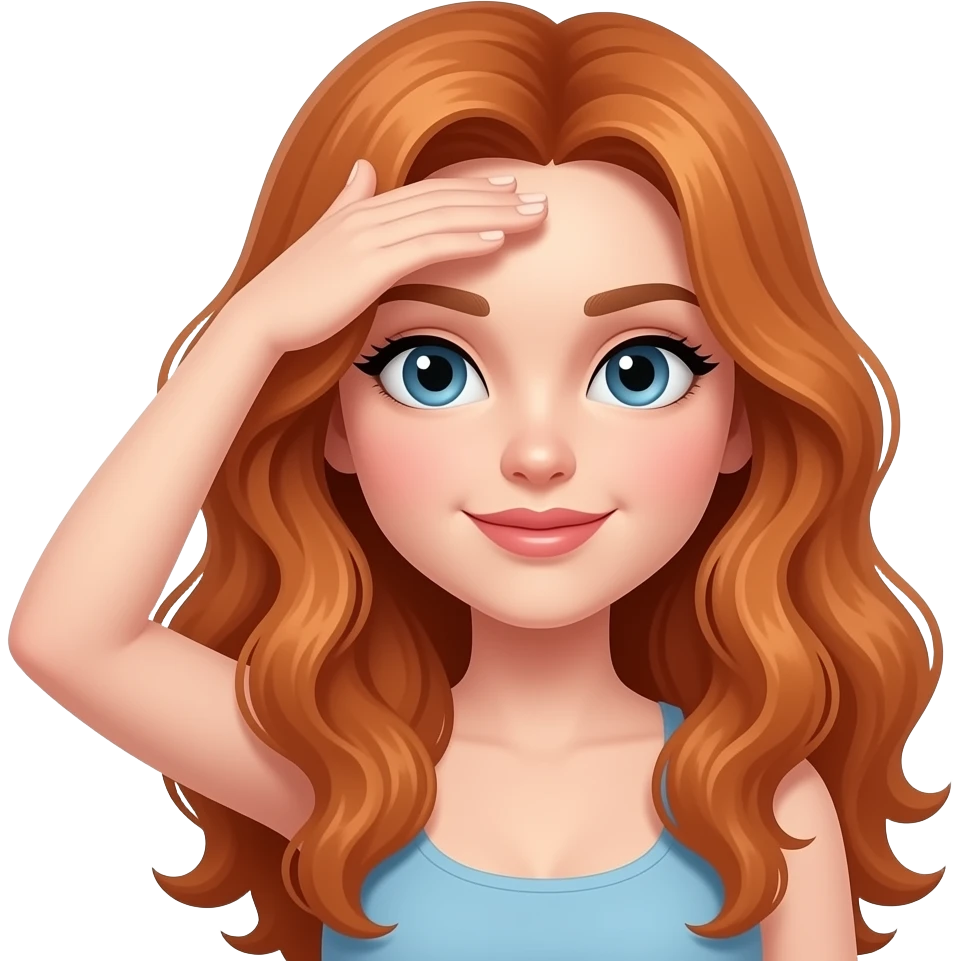 sexy girl with long wavy ginger hair put her hand on the forehead emoji