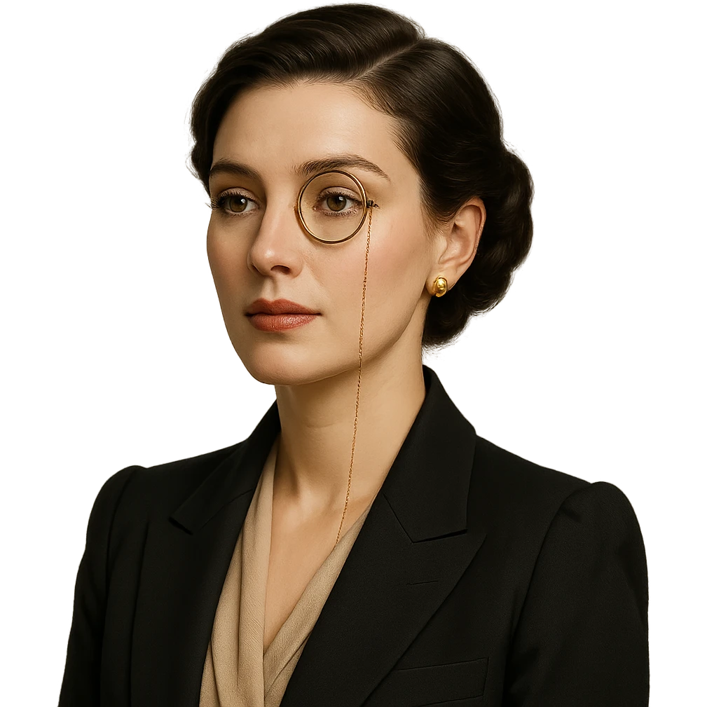 a woman with a monocle, stylish, elegant, clear facial features, portrait, no background emoji