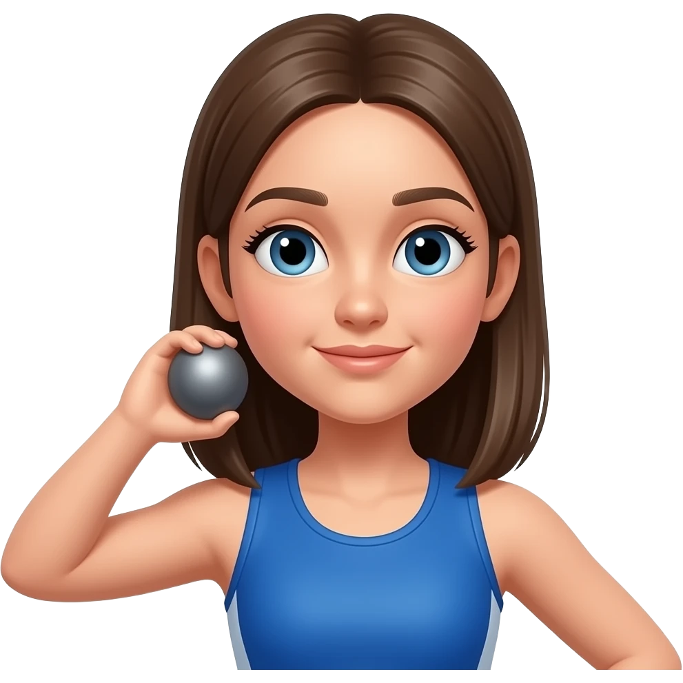 Una chica morena con el pelo 5cm más de los hombros y liso y q esté haciendo lanzamiento de peso de atletismo emoji