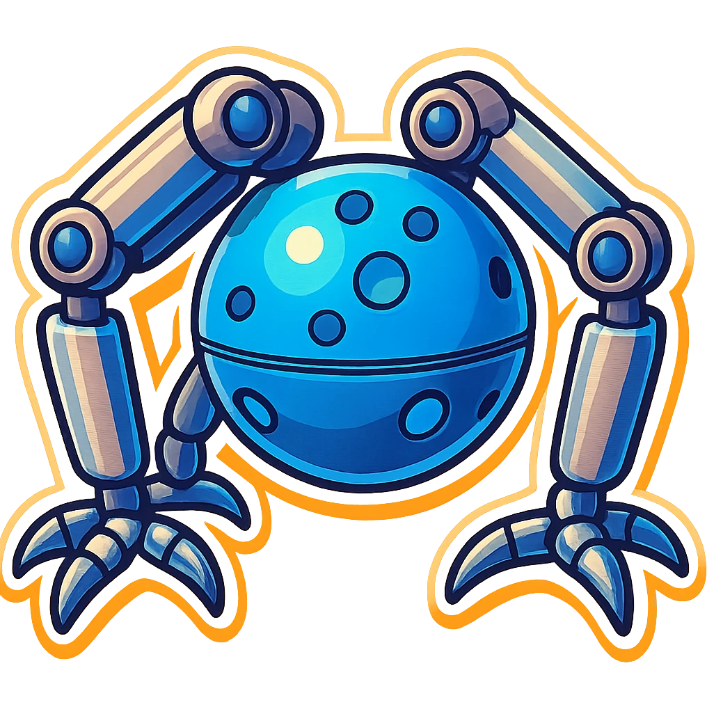 symmetrical 4 legged robot. center sphere with 4 evenly spaced legs. 1 leg extends from each side at sphere's equator emoji