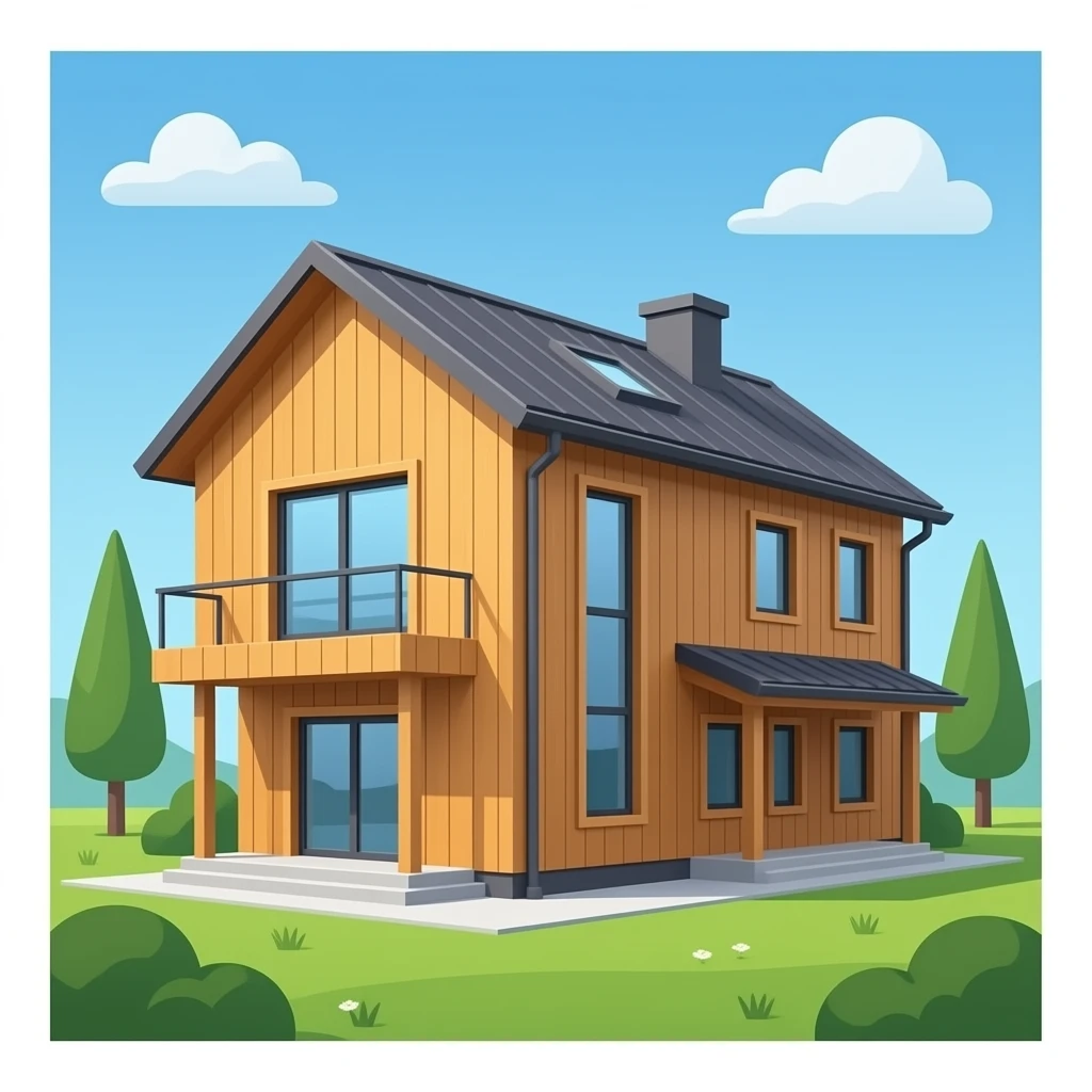 modern building made with wood structure in axonometric emoji