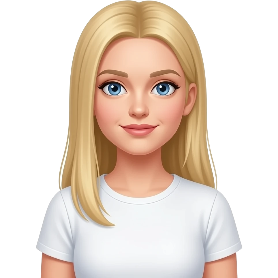 ragazza russa bionda occhi azzurri capelli lisci lunghi, delizioso  maglietta bianca emoji