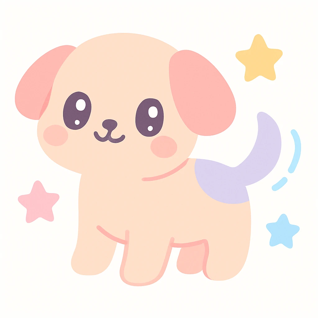 puppy wagging its tail energetically, kawaii style, big eyes emoji