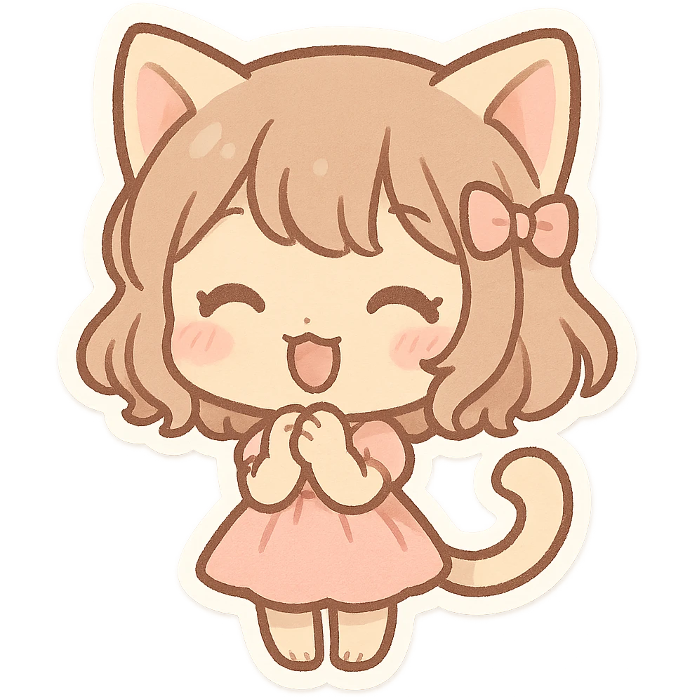 cat girl, chibi style, oversized head, small body, adorable, pastel colors emoji