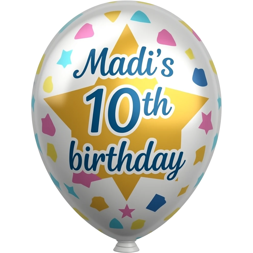 Madi's 10th birthday printed on balloon emoji