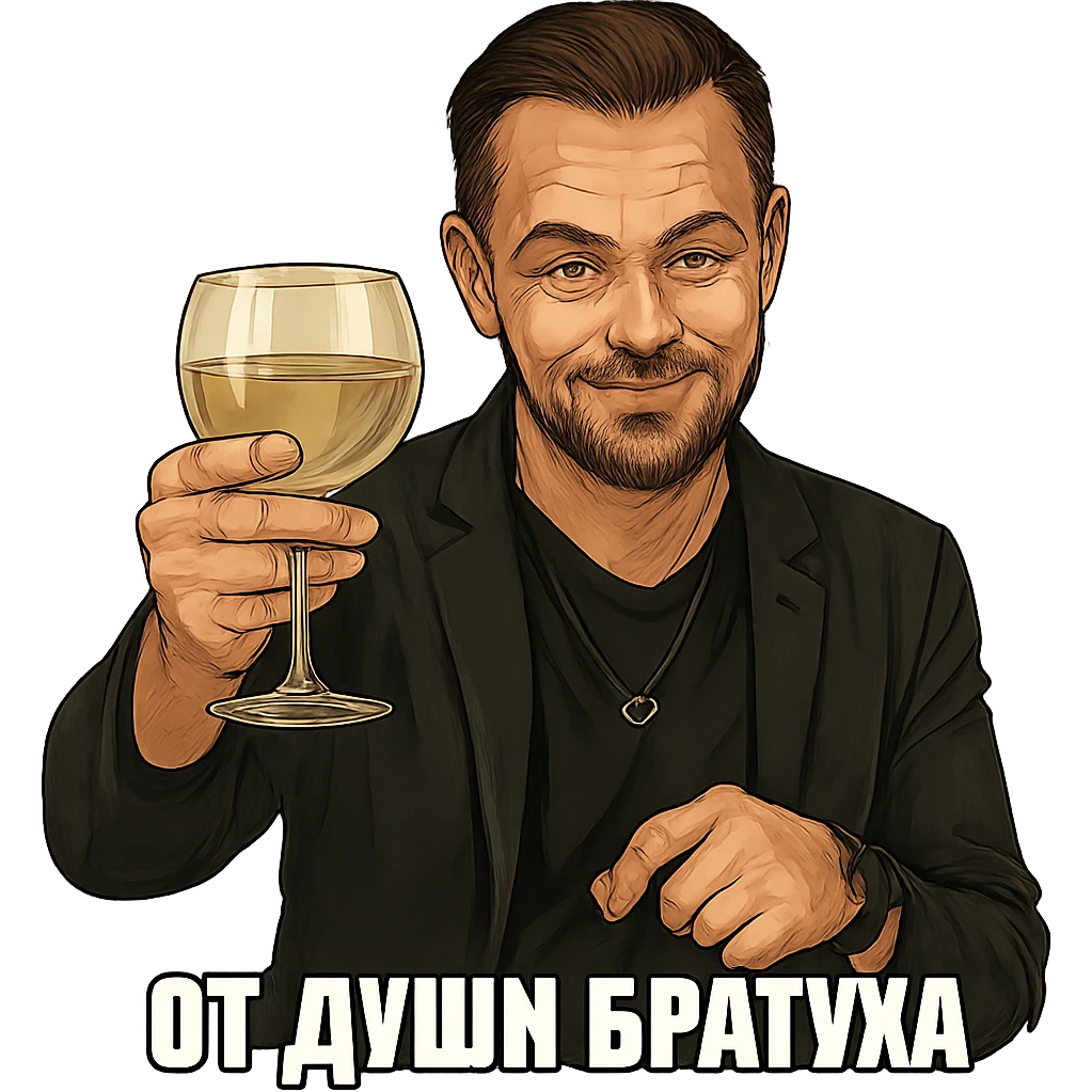 Герой на фотографии в позе и выражением лица из знаменитого мема с Ди Каприо из Великого Гэтсби, слегка рисованный, но при этом реалистичный объемный стиль, прозрачный фон emoji