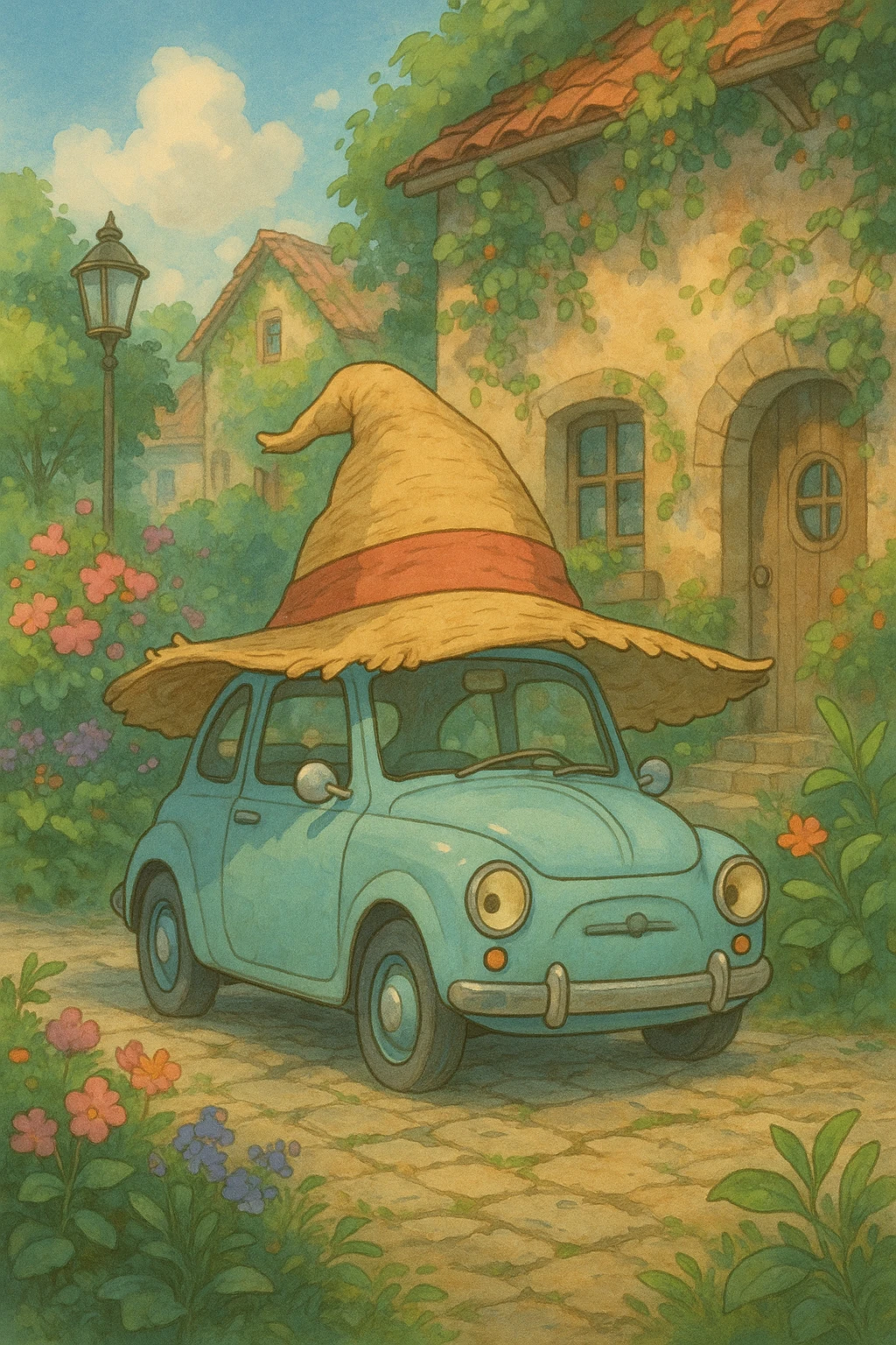 car wearing a hat emoji