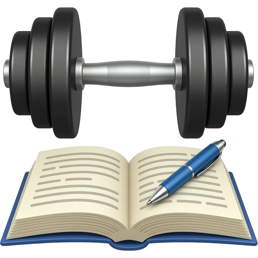 哑铃+书本+笔，风格写实，莫兰迪色系，偏粉色 emoji