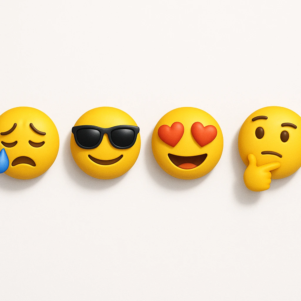 make four emojis on white background with good amount of shadow  emoji