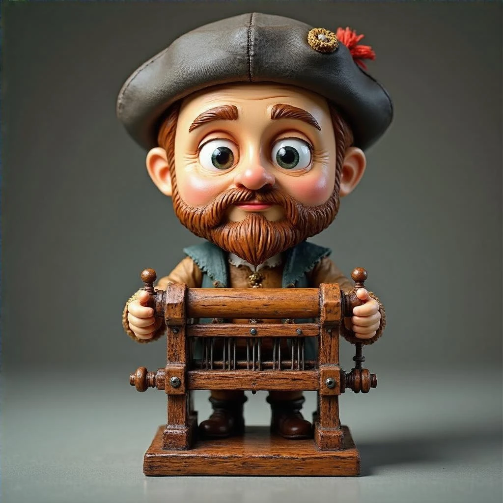 Печатный станок Гутенберга без Гутенберга в стиле и с текстурами Bobblehead, прозрачный фон emoji