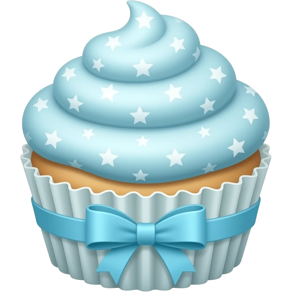 Light blue starry light blue ribboned cupcake emoji