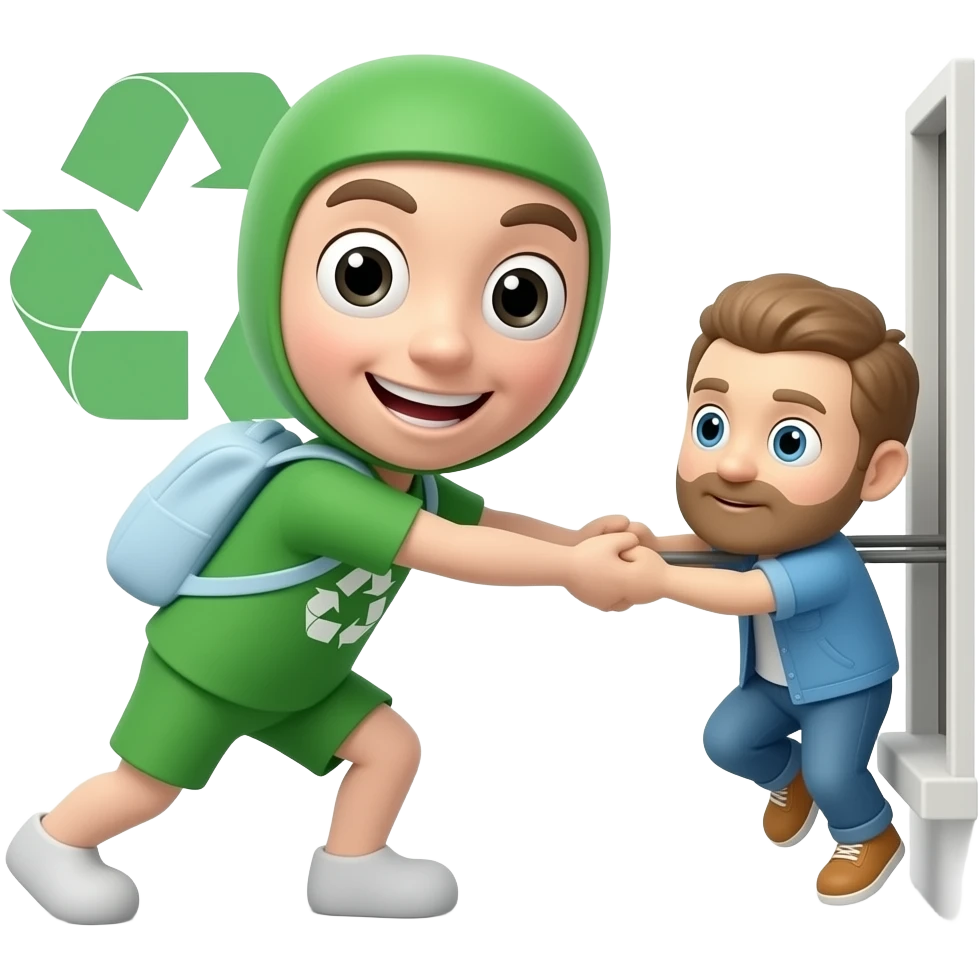 very simple recycling theme character pulling up another character from a ledge emoji