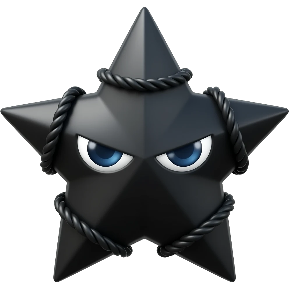 Spooky black star with black ropes across it emoji
