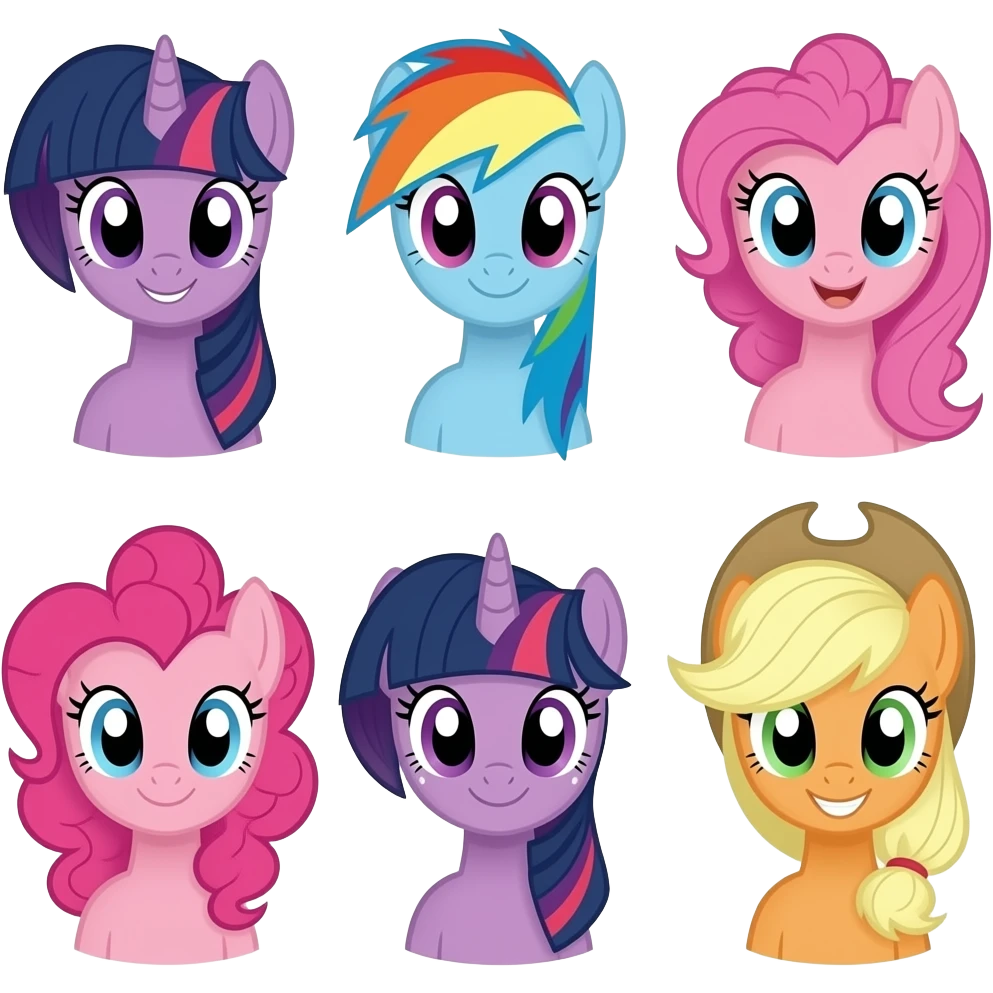 twilight sparkle, rainbow dash, fluttershy, pinkie pie, rarity, apple jack emoji