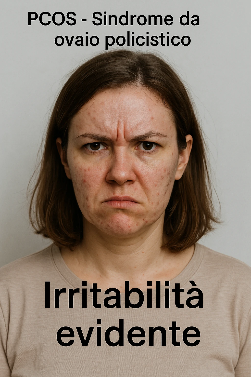 Donna con pcos e irritabilità come sindrome evidente immagine realistiche in italiano emoji