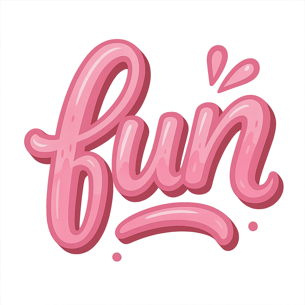 the word 'fun' in a creative, pink-themed style emoji