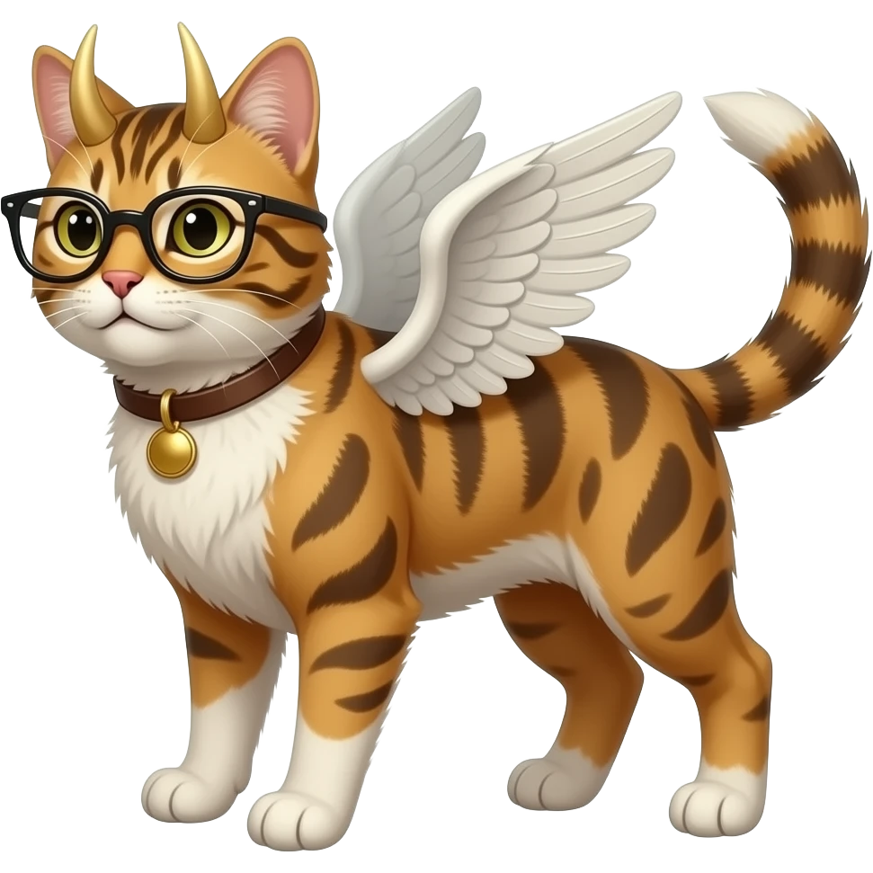Faça um gato com óculos com Asa e com metade do corpo de cachorro e com chifres e com um rabo grandão emoji