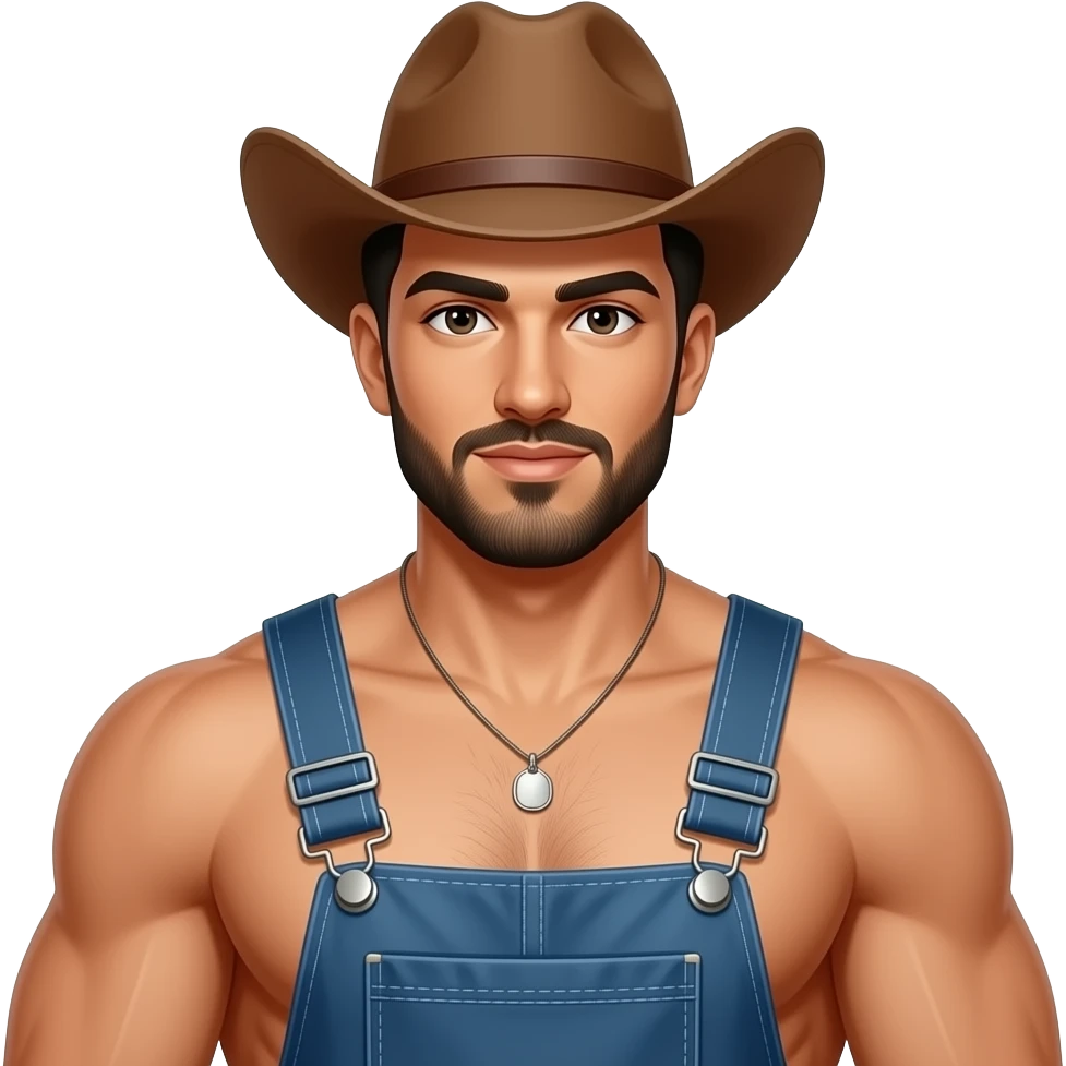 Sexy arab muscle man in overalls cowboy hat emoji