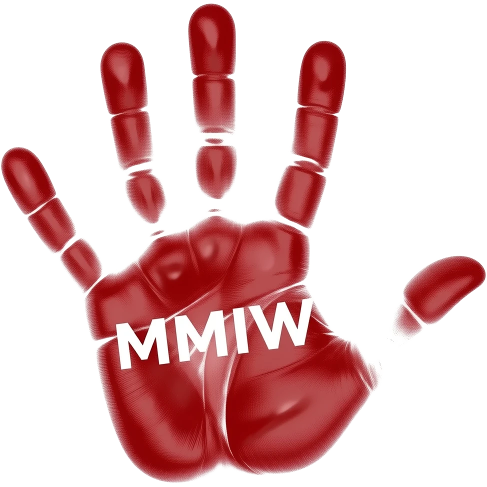 bloody hand print with prints with the word MMIW in white on palm emoji