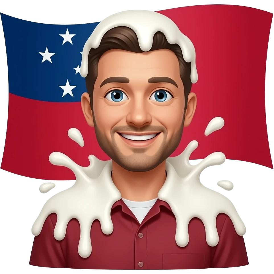 samoa flag but the stars are replaced with a smiling man with ginourmous amounts of milk being spilled on him in the canton emoji