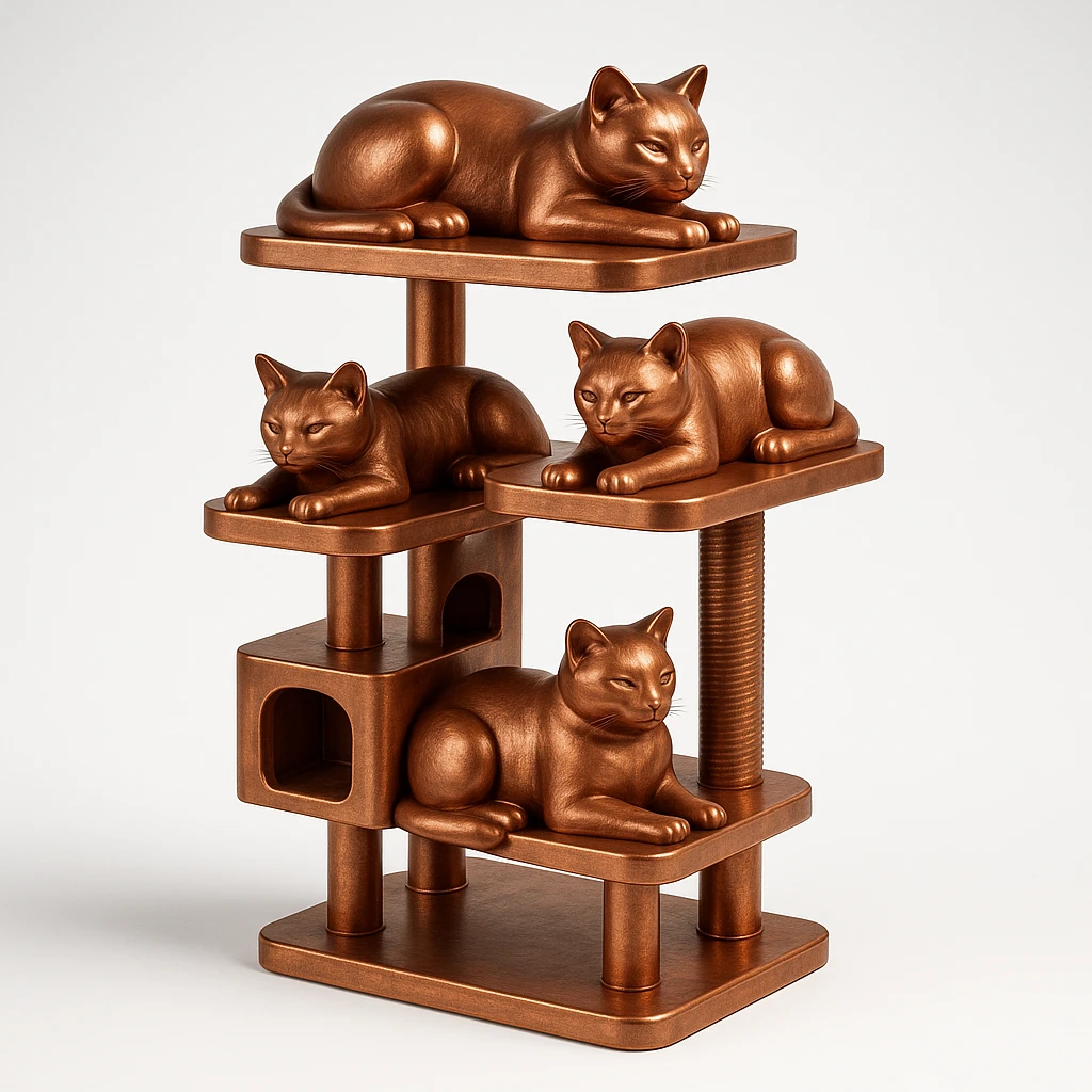 cats relaxing in a vertical playhouse emoji