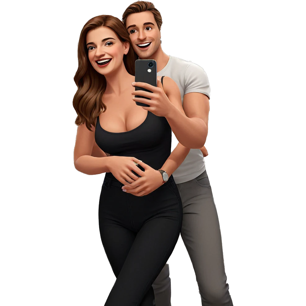 happy couple taking selfie emoji