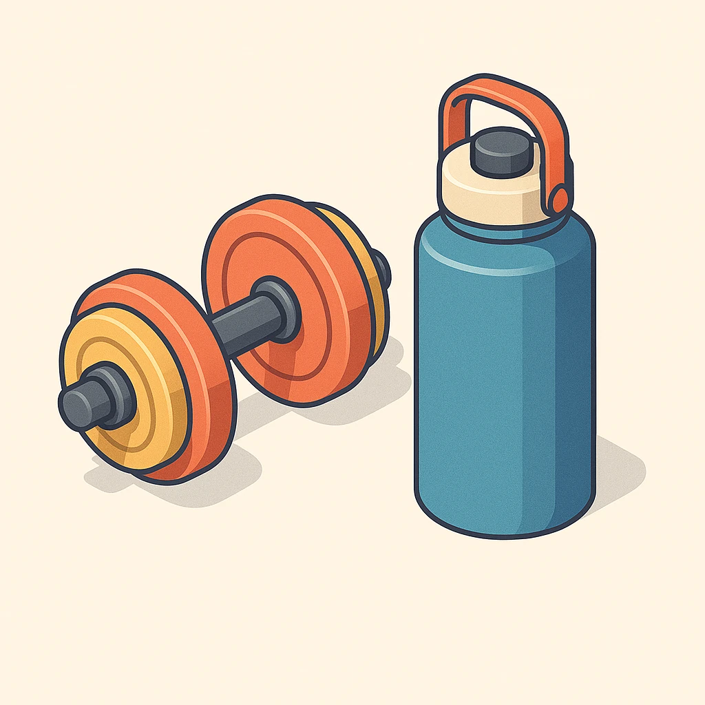 isometric 3d icon, highly detailed, showing gym weights and a hydroflask, no text emoji