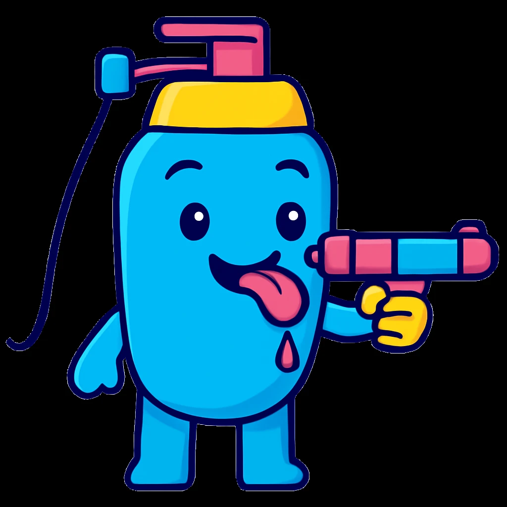Edit the emoji so it is putting the water gun toward its tongue, keeping the bright and cartoonish style. emoji