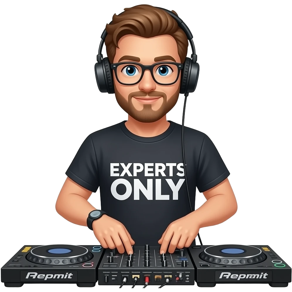 white guy john summit djing festival with shirt that says experts only emoji