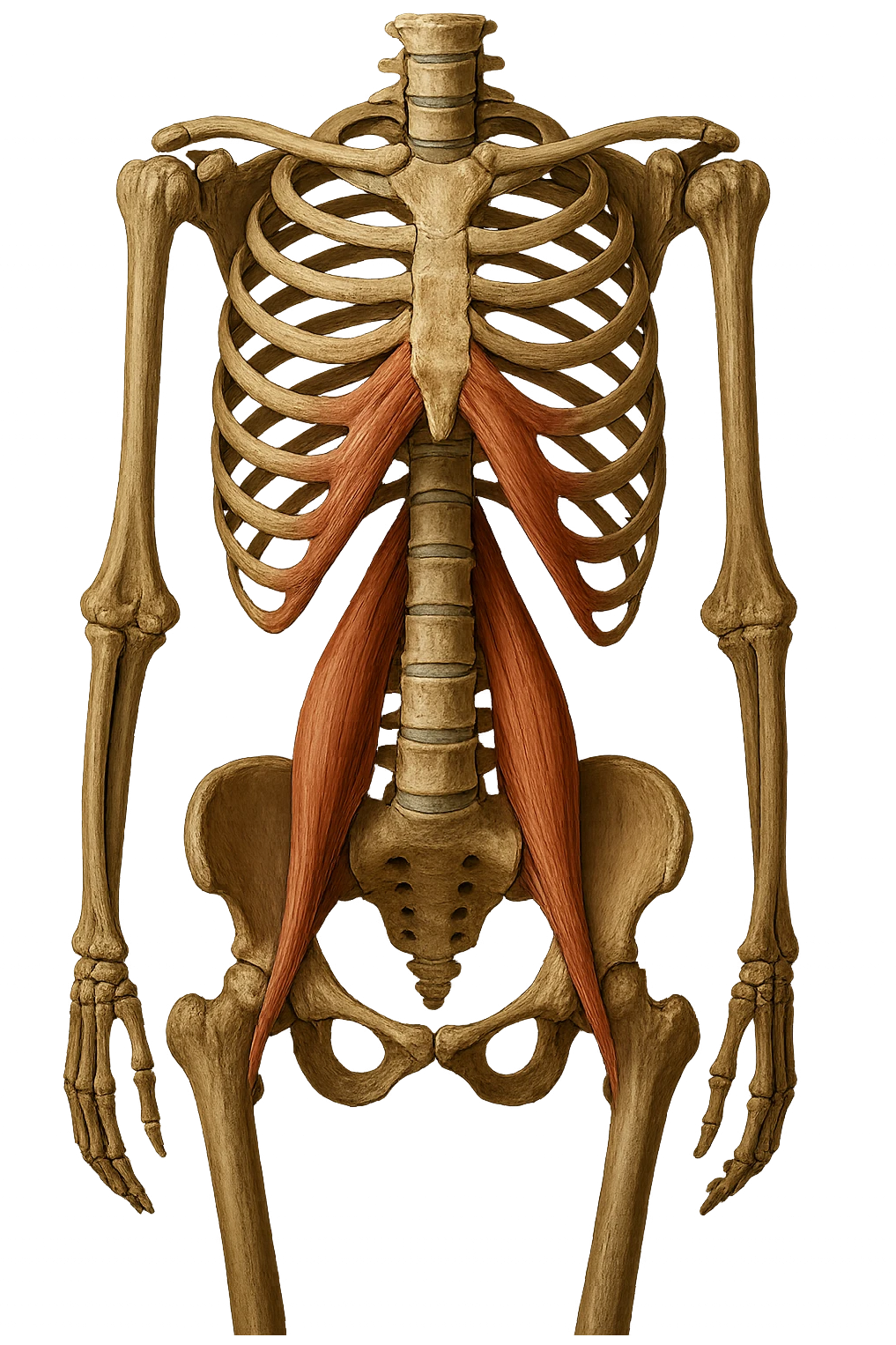 fai un immagine identica che riguarda IL MUSCOLO PSOAS i in evidenza (anatomicO) con colori naturali di un corpo umano. falla iperrealistica anatomica in 4k emoji