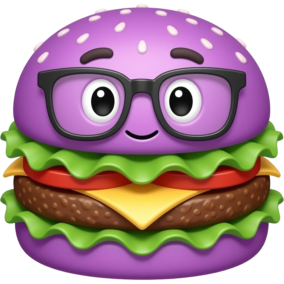 make an emoji of a purple burger with a nerd face and nerd glasses emoji