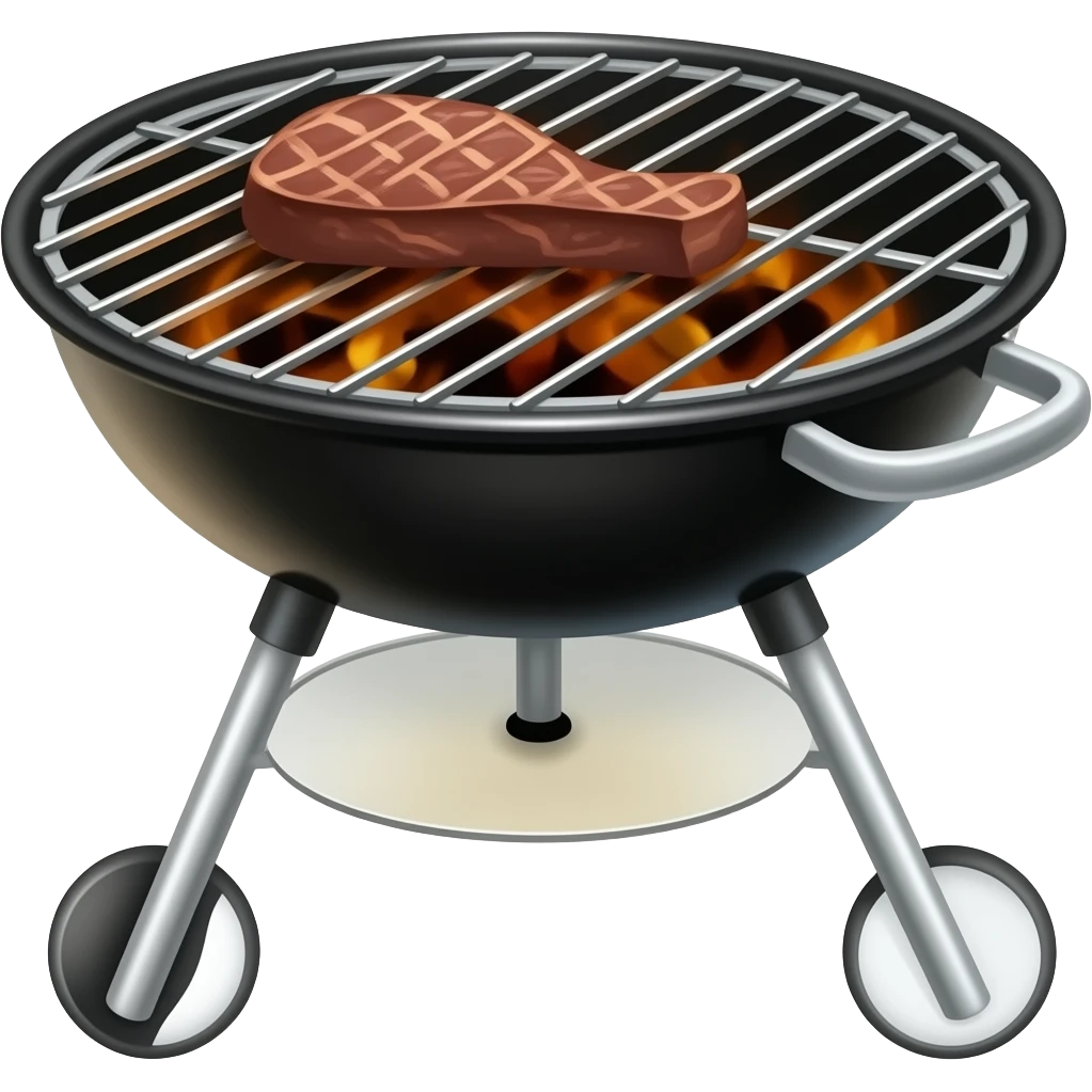 Drei Bein Grill Seitenansicht mit Steak auf dem Gitter ohne röder emoji