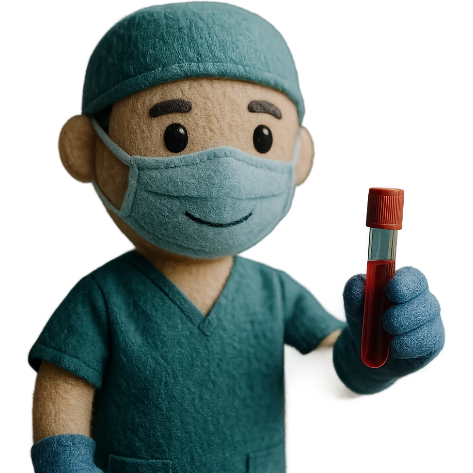A modern surgeon with a face mask and surgical gloves holding a test tube emoji