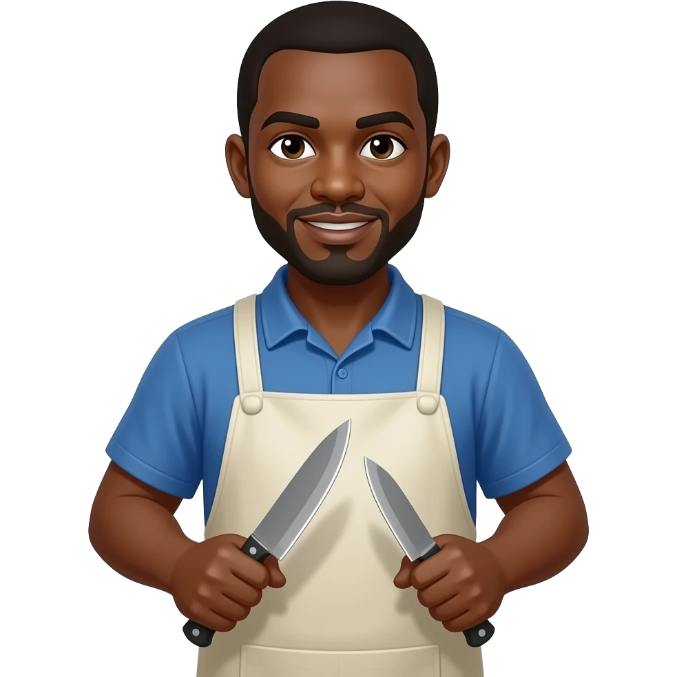 African Slaughter house worker with knives and bovine bile galdder emoji