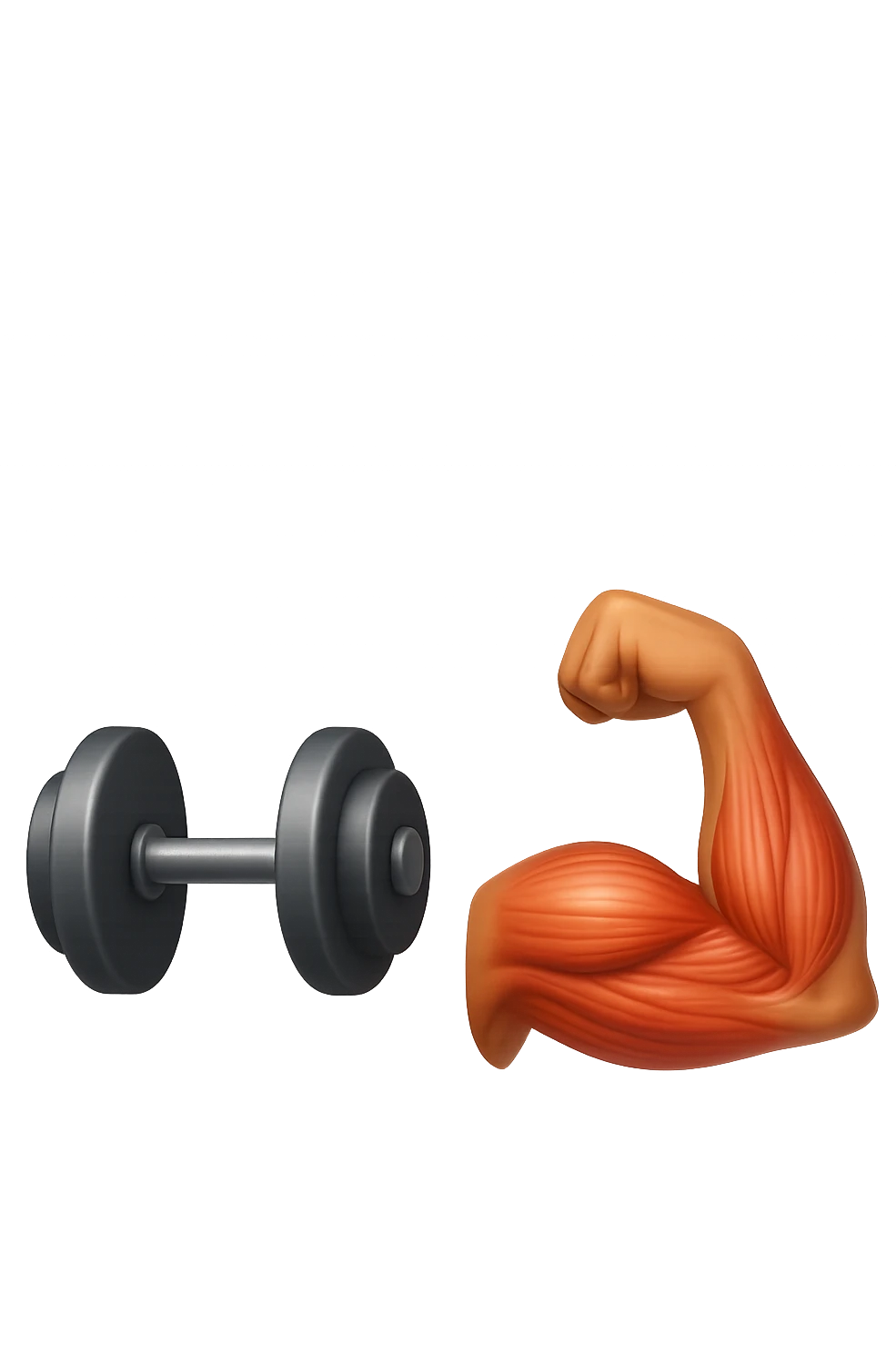 emoji stile iphone di un peso da palestra accanto ad emoji stile iphone di un muscolo umano anatomico, IPERREALISTICO 4K emoji