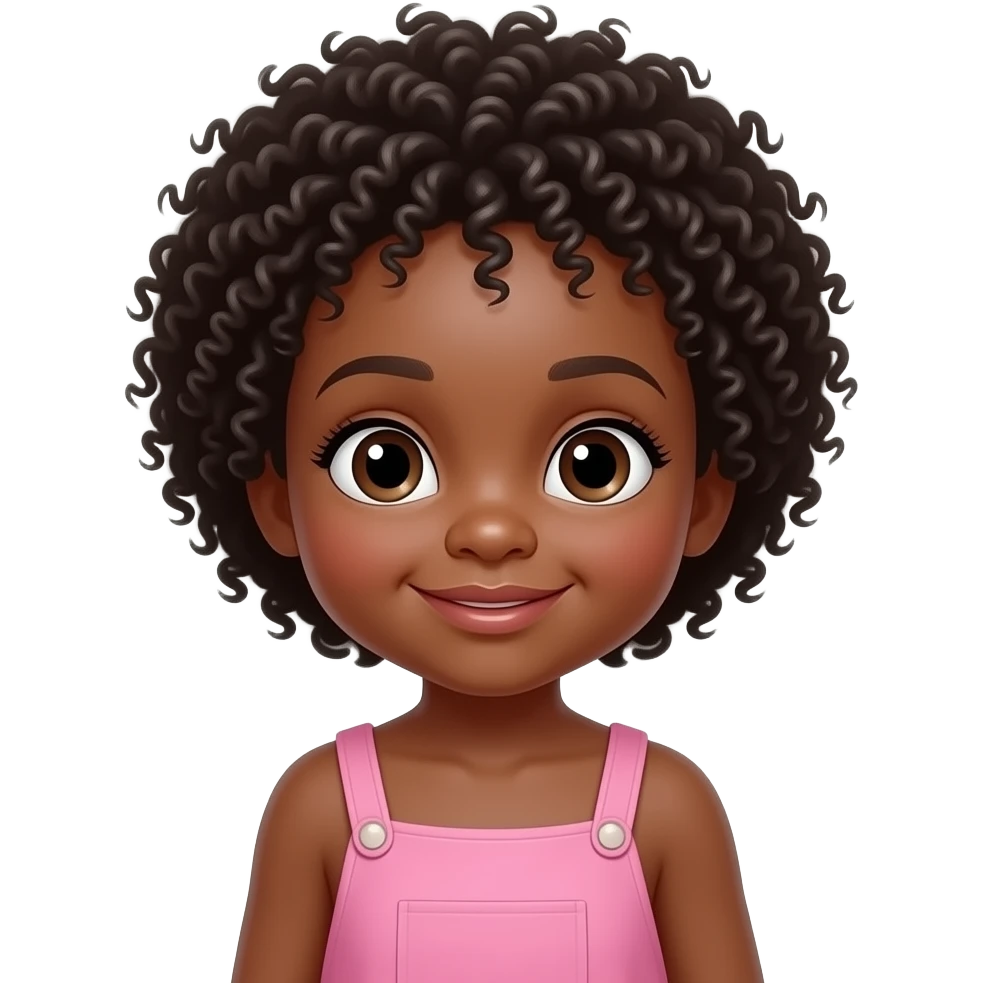 afro baby wear a pink romper with half body close up emoji