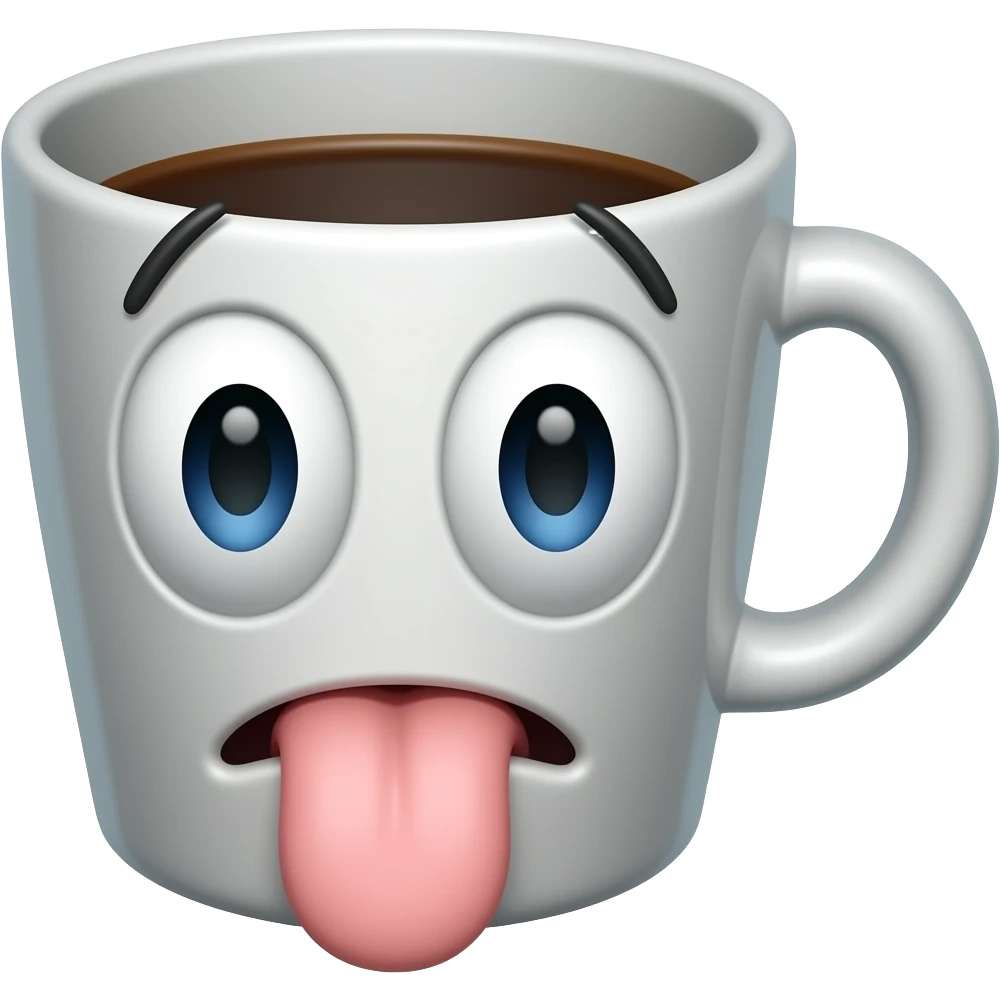 coffee cup animated whith eyes on cross and mouth with revulsion sticking his tongue   poisoned emoji