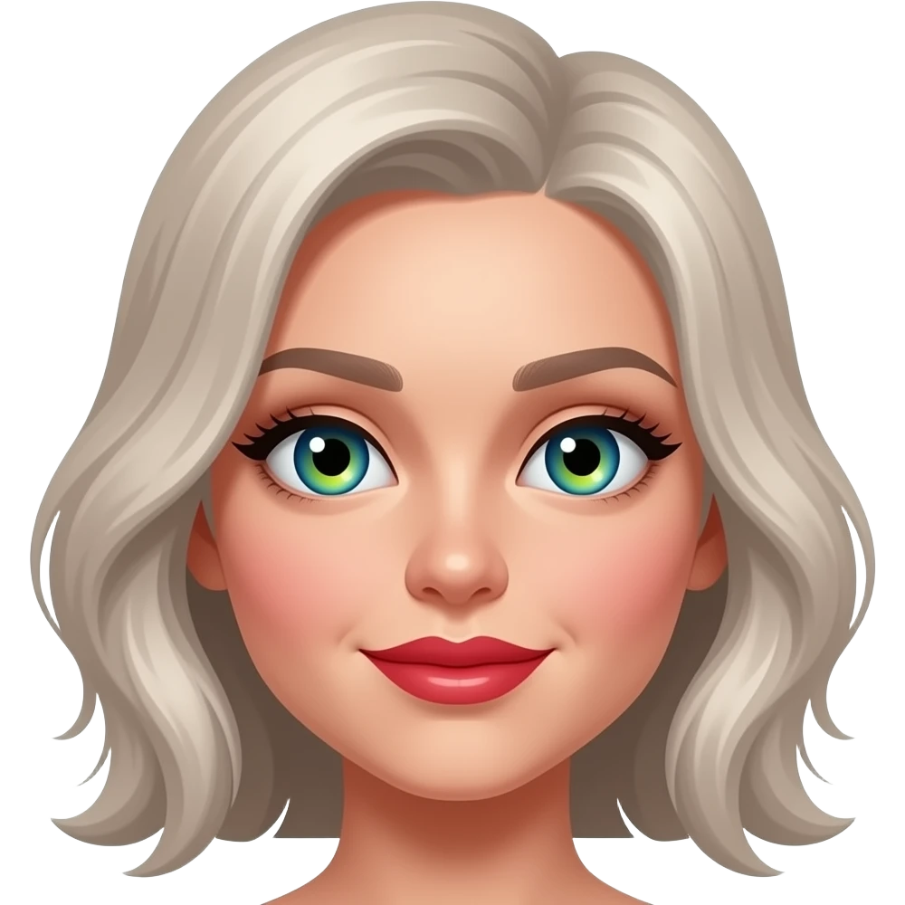 Big beautiful green/yellow eyes blue eyes red  ruby lips cheekbones and ash blonde hair emoji