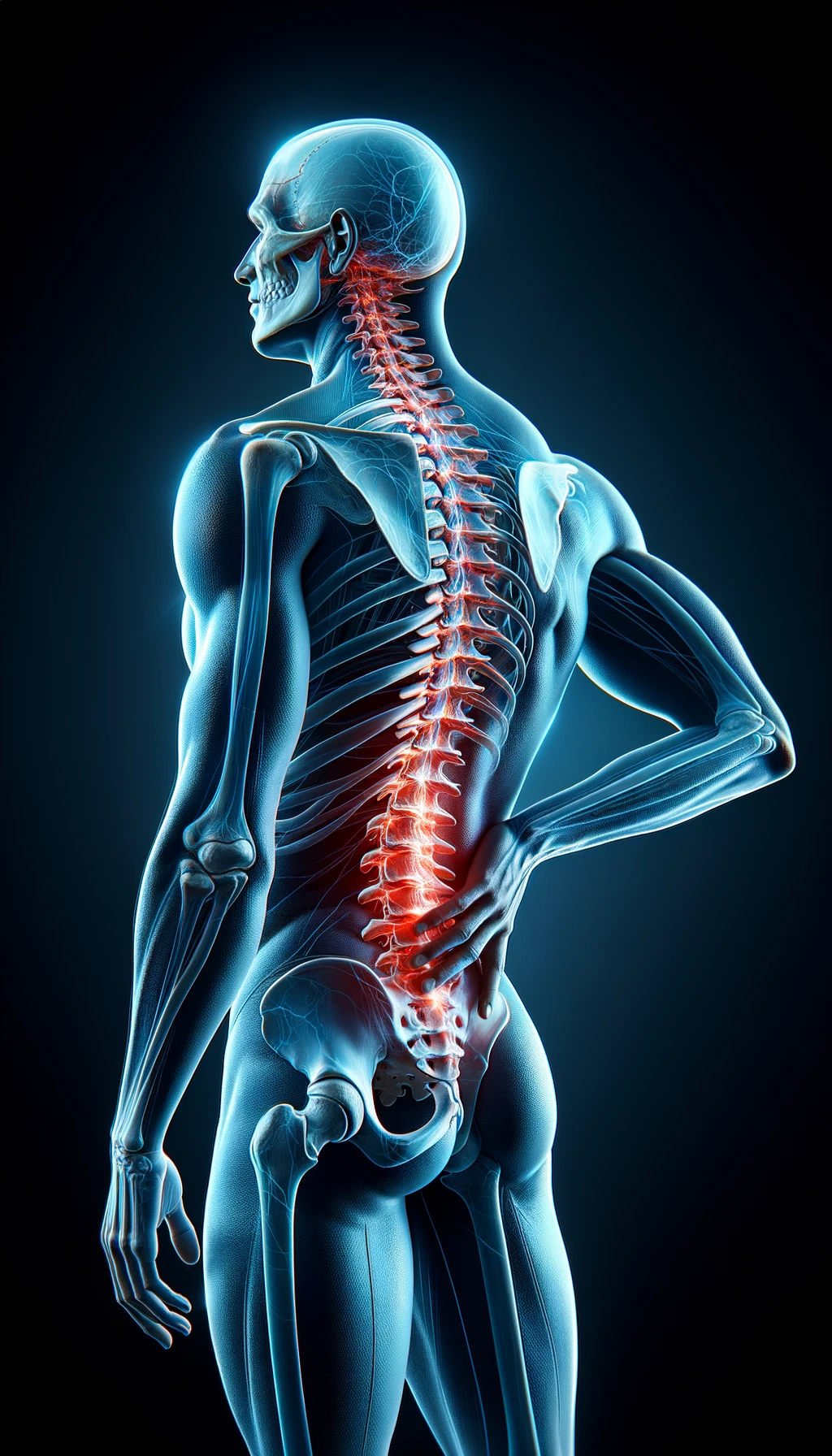 corpo umano anatomico di profilo e fisico storto, spina dorsale in evidenza, dolore alla schiena su un lato, iperrealistico 4k emoji
